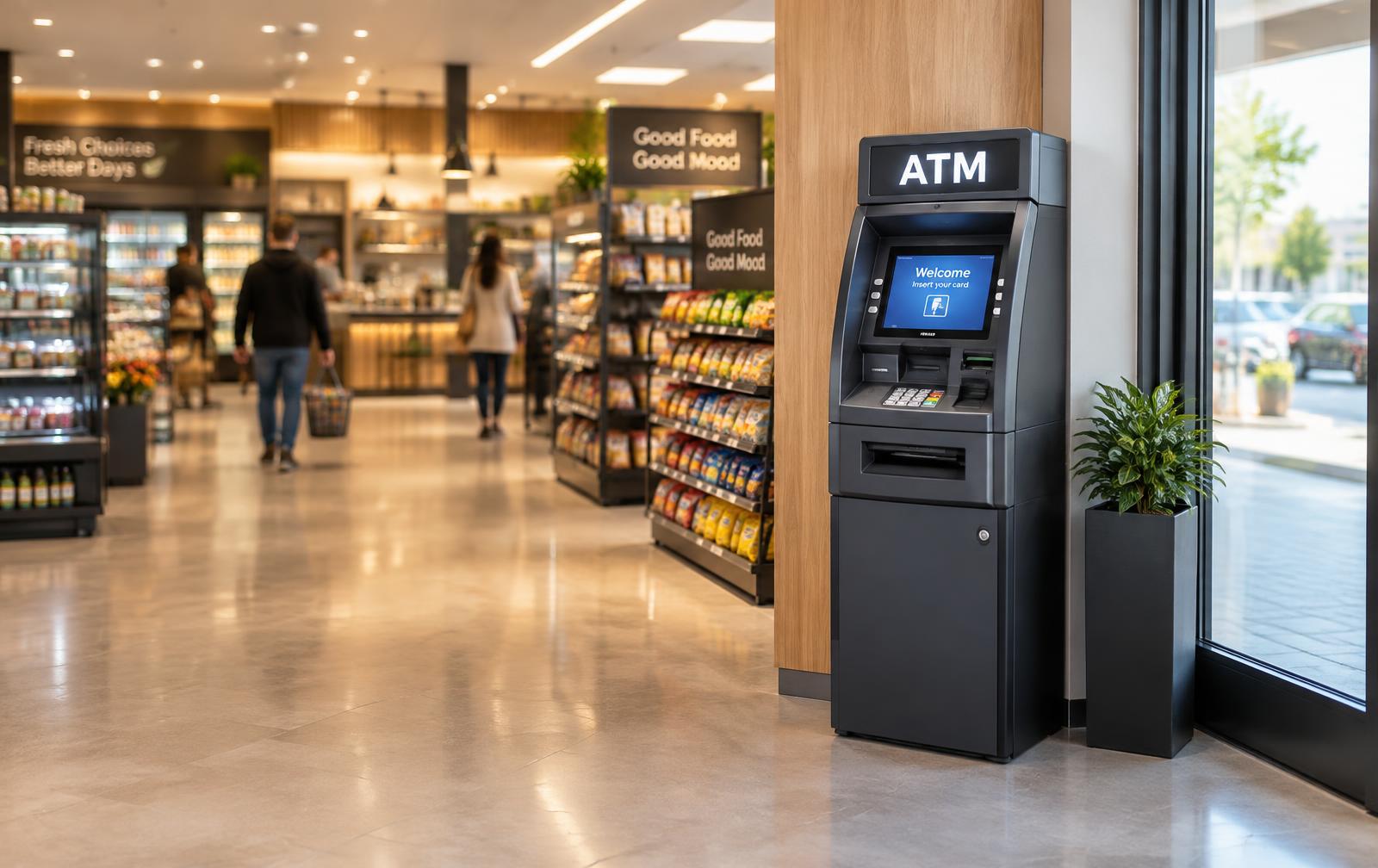 ATM placed inside a modern retail store